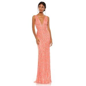 Mac Duggal Peach Embellished Maxi Dress